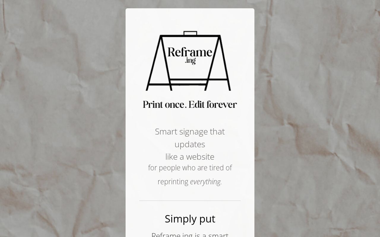 Reframe Cards Reframe.ing | Smart Signage That Updates Itself
